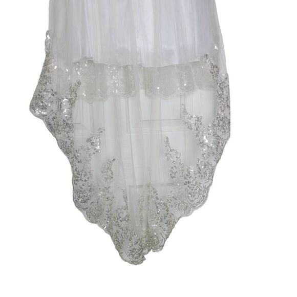 Flower Girl White Hi Lo Silver Sequined Flower Waist Long Train Wedding Dress - Picture 8 of 9